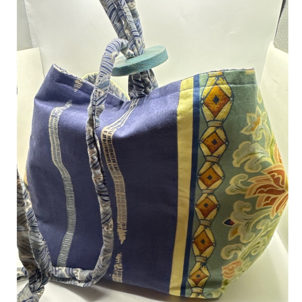 Kay Bryant Handmade Artisan Patchwork Tote Bag Floral Hummingbird Blue‎ Green